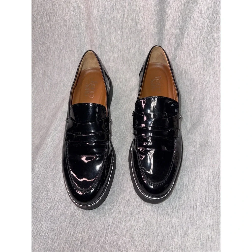 Franco Sarto Women's Patent Loafers Black Slip On Comfort Shoes Size 7.5